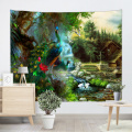 Peacock in Forest Tapestry River Chalet Crane Wall Hanging Nature Style Tapestry voor woonkamer Slaapkamer Thuis Dorm Decor