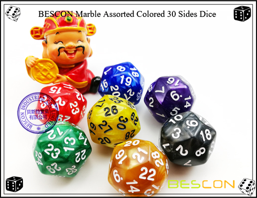 BESCON Opaque Assorted Colored 30 Sides Dice