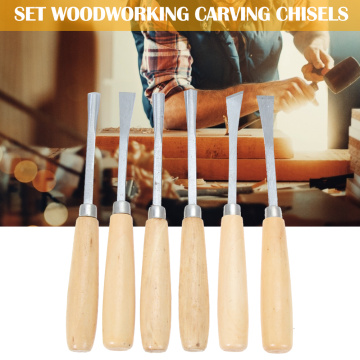 6Pcs Wood Carving Hand Chisel Set Carbon Steel DIY Manual Carving Carpenters Sculpture Kit Woodworking Lathe Gouges Tools