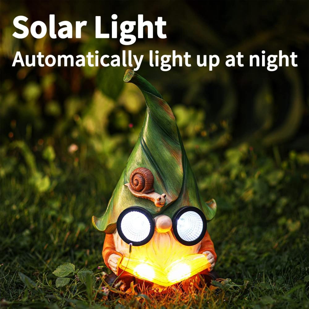 Harz Gnom Figur mit Solar -LED -Leuchten