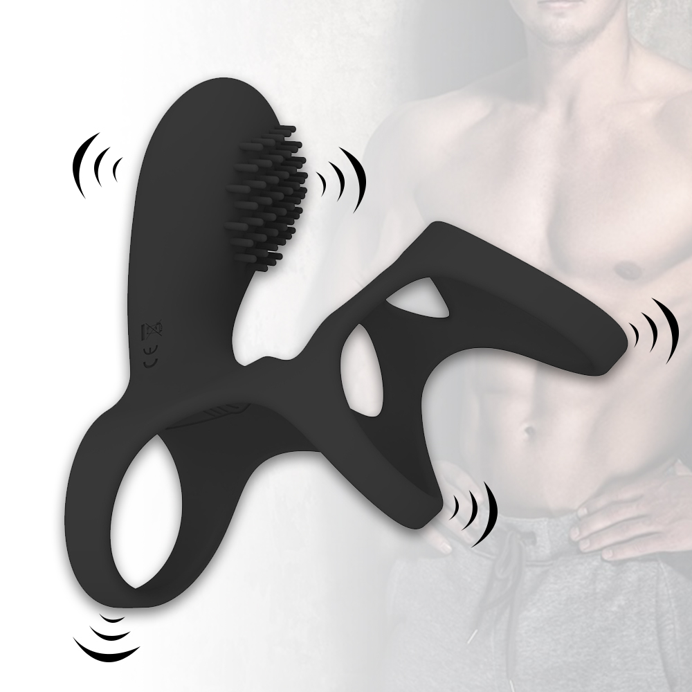 Triple Ring Vibrating Cock Ring With Stimulating Brush Head