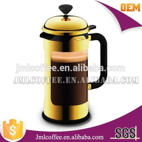 2016 newest golden color french press gilded pyrex glass borosiliacate glass stainless steel coffee press