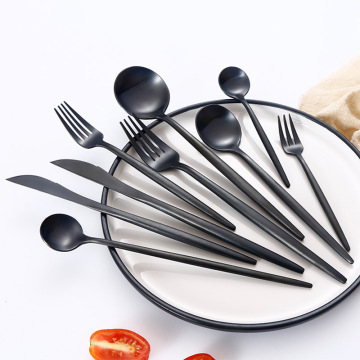 Perangkat garpu stainless steel hitam matte - Luxury 4pcs Kitchen Silverware dengan pisau steak, sendok, garpu, dan sumpit sumpit