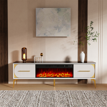 Wooden TV Cabinet with Electric Fireplace for Living Room Decor
