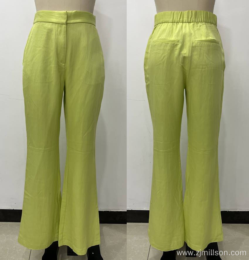 Lady's Elastic Waistband Bright Straight Flared Pants