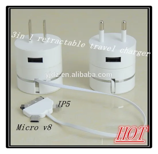 Lowest Price 3in 1 Retractable Mini Travel Charger with USB Port for Ip