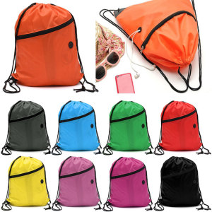 Nylon drawstring shoulder pouches gym and sports