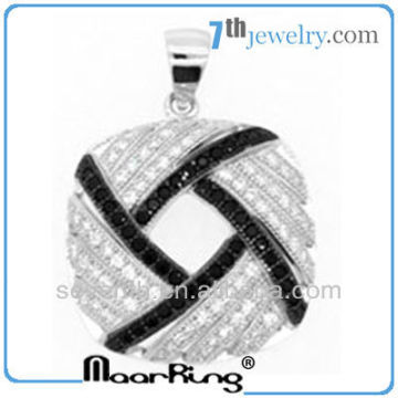 Fashion Design Micro Pave Setting White and Black CZ Stone Silver Necklace with Rhodium Plated