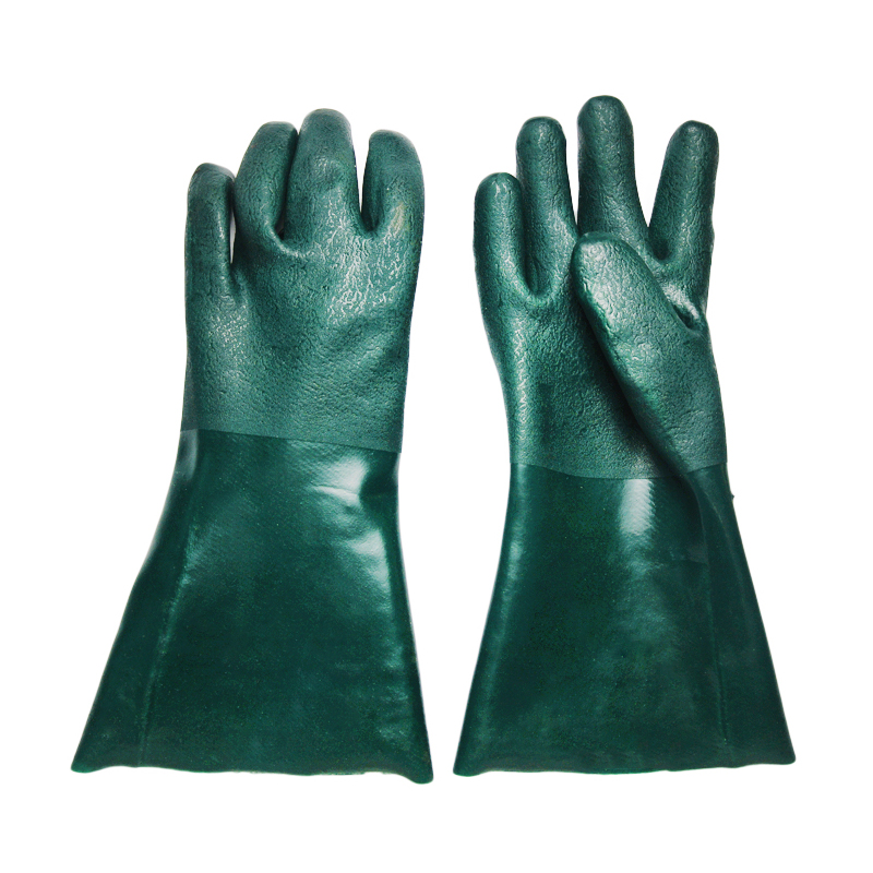 Green PVC coated gloves 35cm