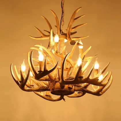 Retro Antler Chandelier: Vintage Industrial Deer Light for Living Room