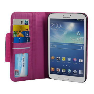 2013 Hot Selling Peach Red Leather & PU Tablet Case for Samsung 8.0, w/ 5 Card Slots/ODM/OEM Welcome