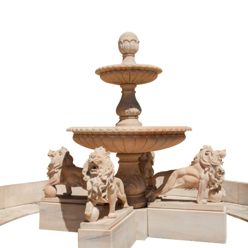 Hand-Carved Stone Lion Fountain Multi-Tier Outdoor