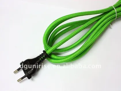 Green textile braided lamp power cord plug