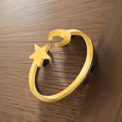 Exquisite Gold Plated Star and Moon Cuff Ring for Women