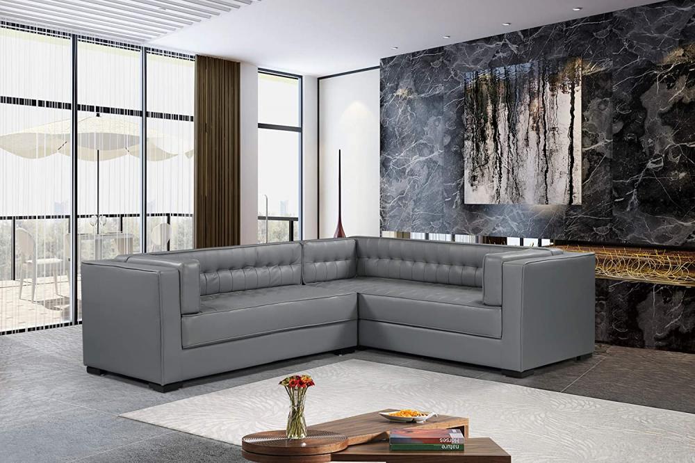 Upholstered Tufted Shelter Arm Design L-Shape Leather Sofa