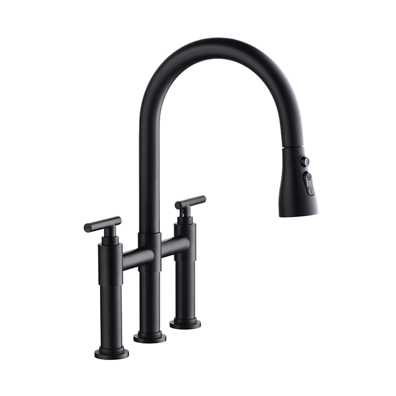 Two Handle Bridge Kitchen Faucet Brushed Bronze