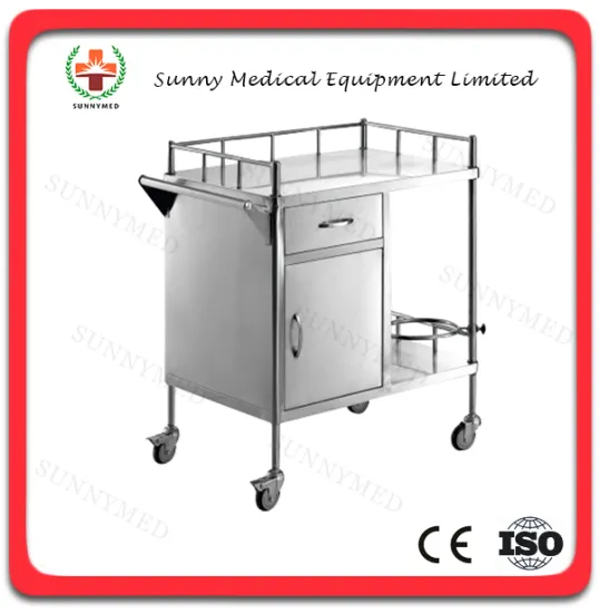 SY-R042 Hospital Stainless steel trolley with four castors Nursing carts