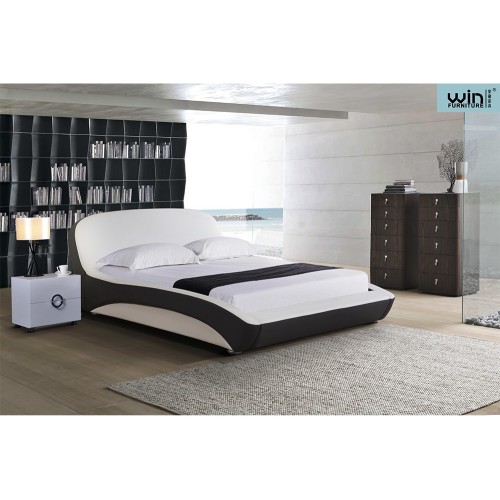 Black And White Color Leather Bed Curved sharp design modern style home set Factory