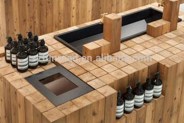 Wood grain MDF display counters ply wood display desks/tables for cosmetics store decoration