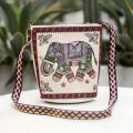 Elegante bolso cruzado étnico teñido en hilo con motivo de elefante