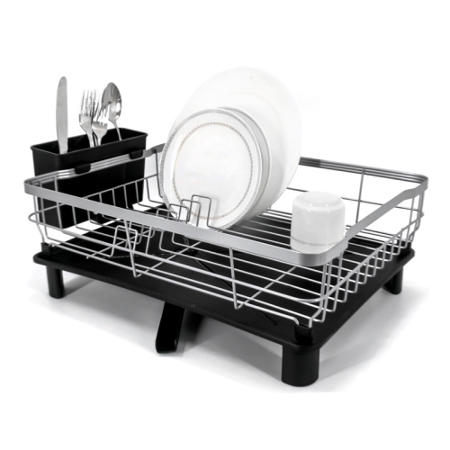 Chrome Dish Drainer With Tray Household Metal Wire Dish Drainer With Utensil Holder Manufactory