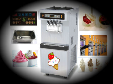 Floor Model Frozen Yogurt Making Equipment, 3 Flavors Soft Serve Ice Cream Maker With Pre-cooling System