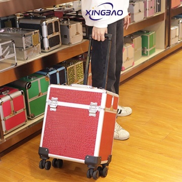 حمراء PVC Skin Professional Makeup Trolley على عجلات