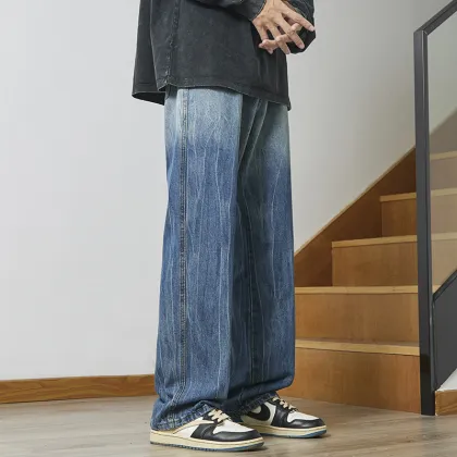 Men's Summer Gradient Jeans: Versatile Loose Casual Trendy Retro Straight Leg Pants