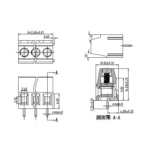 AT500V-5.08XXX-A PCB Screw Terminal Block Pitch5.08 