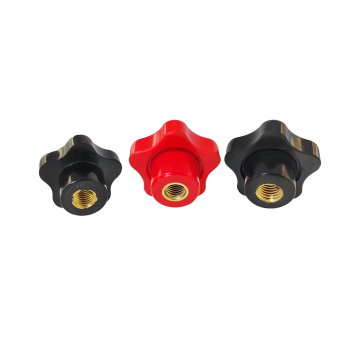 Bakelite Five-Star Handle Knob - Black & Red Hardware with Brass Threaded Nuts