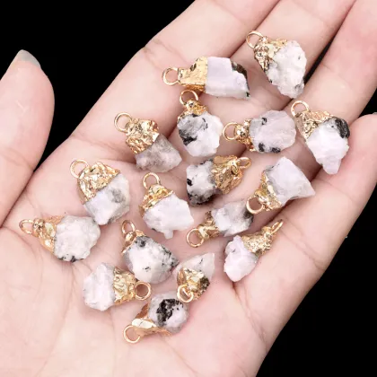 Moonstone Irregular Raw Stone Gilded Pendant For Making Jewlery