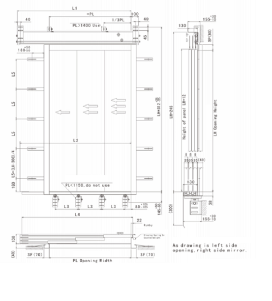 Landing door 3 panels