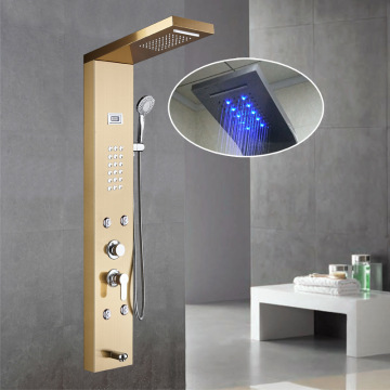 Golden Nickel Brushed Shower Panel with Spa Jets and Smart LED, 304 Stainless Steel