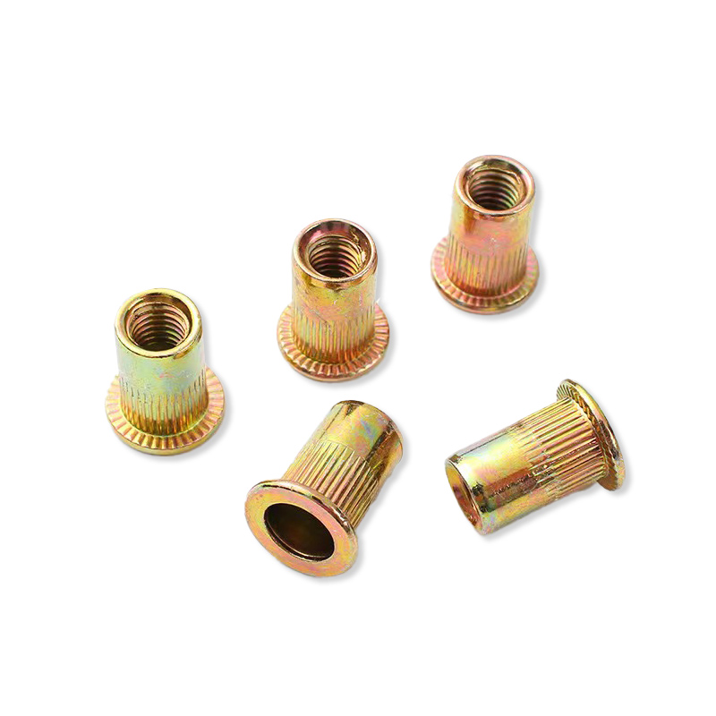 Flat head knurled riveted nuts