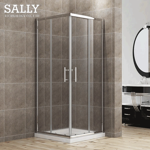 Sally Square Conrner Cabinet Polished Stainless Steel Framed Shower Sliding Doors Shower Room Enclosure