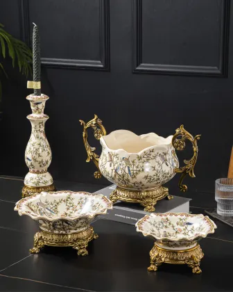 Retro Chinese Flower Bird Pattern Ceramic Ashtrays for Living Room