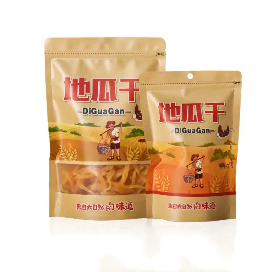 Dried Sweet Potato Slices Packaging Bag With Zipper Foil Laminated Kraft Paper Bag Food Grade Stand up pouch