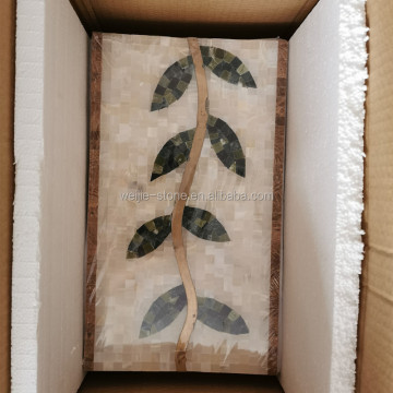 High Quality White and Green Onyx Marble Mosaic with Brass Inlay Design