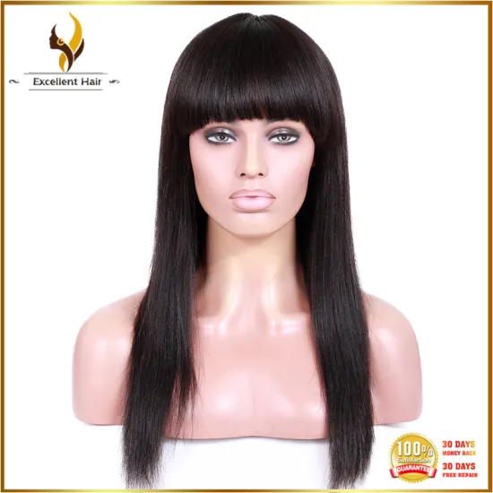 100 brazilian virgin long black straight hair full lace wigs with bangs for black women