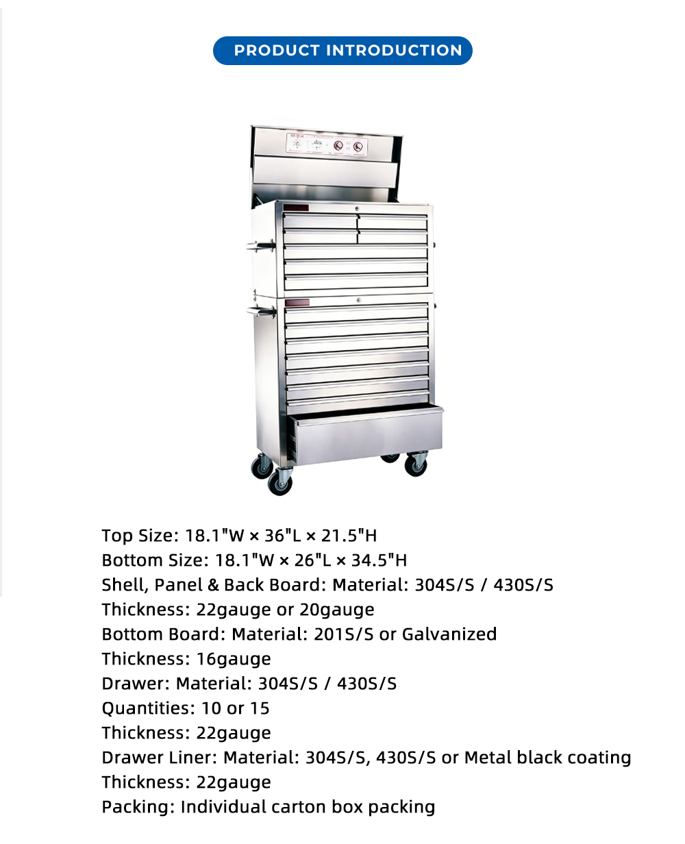 Stainless Steel Rolling Tool Chest with Top Hutch X