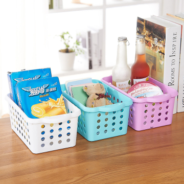 Plastic round hole kitchen bathroom desk square storage basket