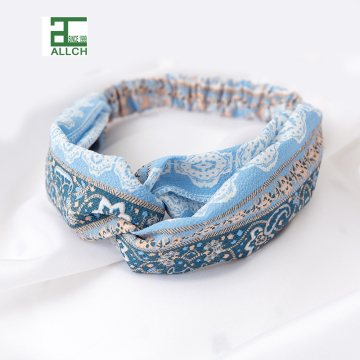 Retro Bohemian Print Headband Women's Cross Head Wrap Hair Accessory