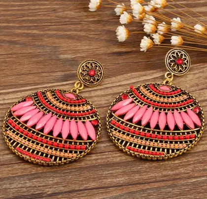 Heavy Behemian earrings, champagne colored jewelry earrings