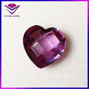 Groove Heart Shape Double Checker Cut Crystal Purple Glass Gemstone for Christmas Gift
