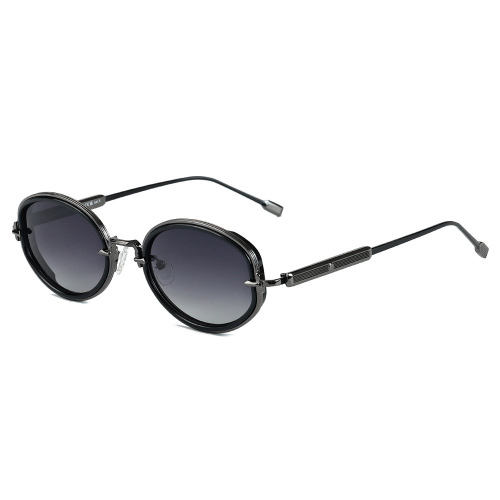 Unisex Oval Sunglasses with Textured Metal Temples