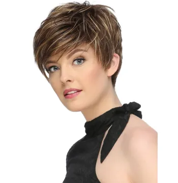 Wholesale Synthetic Wigs with blonde and Brown color Short Natural Straight Hair Synthetic Hair wigs for women