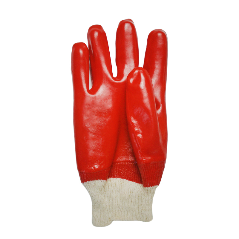 Rote PVC-beschichtete Handschuhe Glattes Finish