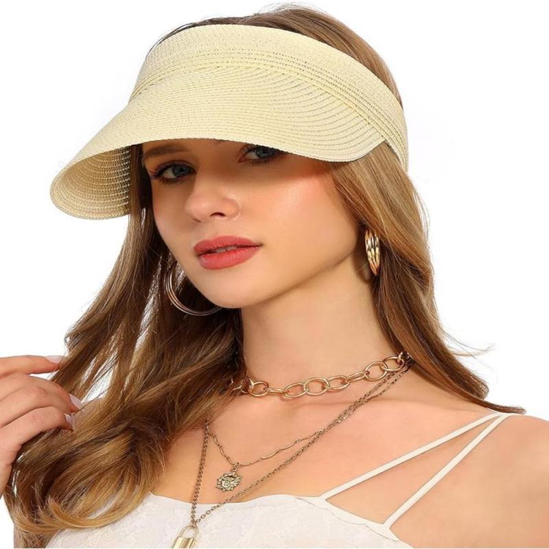 Womens Beach Straw Sun Visor Hat