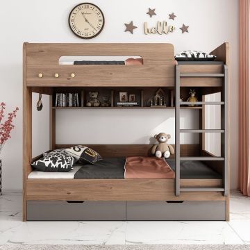 Nordic Simple Wood Mother-Child Bunk Bed with Equal Width Double Beds