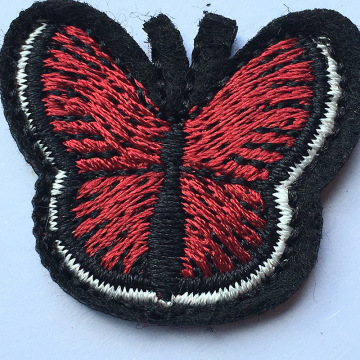 Aksesoris patch pakaian bordir kupu-kupu merah custom